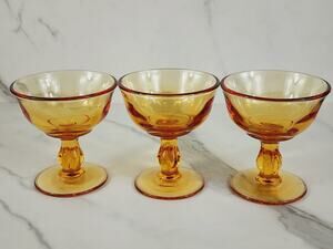 Tiffin Franciscan Amber Glass Sherbet Dessert 4" Pedestal Glasses Footed x3 Vtg